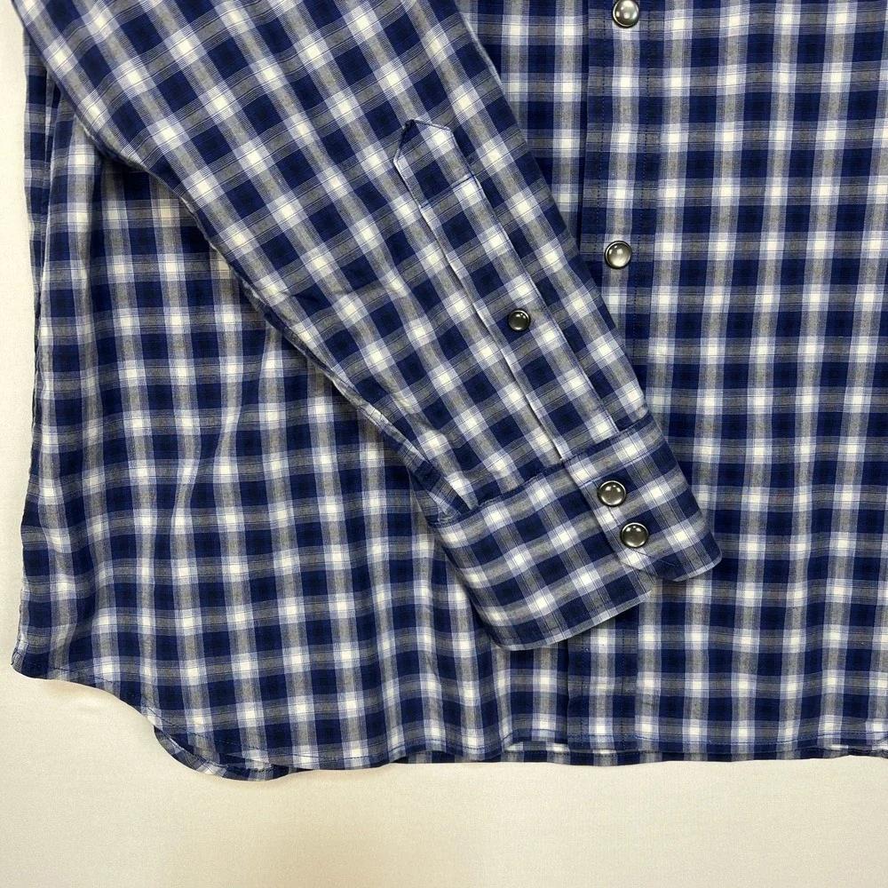 BANANA REPUBLIC Mens Blue Plaid Button Up Shirt L Slim Fit Pearl Buttons Pocket‎
